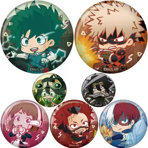 Round Anime Badge Midoriya Izuku Bakugou Katsuki Todoroki Shoto Ochaco Uraraka Cartoon Brooches Hand