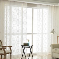 READY STOCK White Tulle Plaid Minimalist Stylish Drapes Gentle Style Day Curtain for Balcony Sliding Glass Door