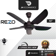 REZO AX42 42 INCH 5 ABS BLADE 5 SPEED CEILING FAN / KIPAS ANGIN WITH REMOTE CONTROL AC MOTOR MATT BLACK