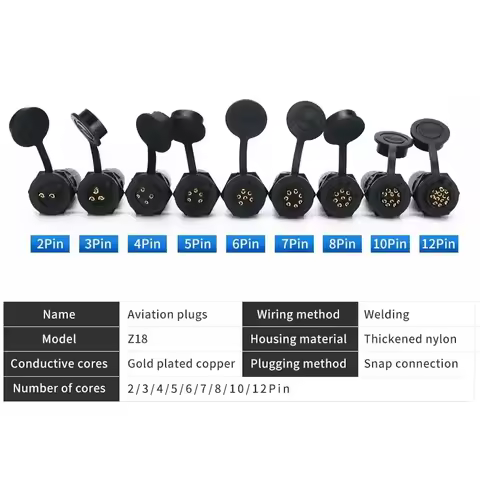 Waterproof Z108 Gold-Plated Outdoor Connector with Cover 2/3/4/5/6/7/8/10/12-Pin Aviation Plug and S