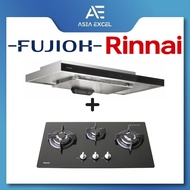 FUJIOH FR-MS2390R 90CM SLIMLINE HOOD WITH TOUCH CONTROL + RINNAI RB-7303S-GBSM 3 BURNER GLASS HOB WITH SAFETY DEVICE