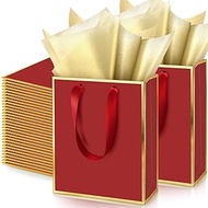 Yeaqee 50 Pack Metallic Gift Bags with Handle and Tissue Paper Gold Foil Welcome Bag for Wedding Gue