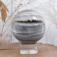 【水晶球開口晶洞】藍紋瑪瑙開口笑晶洞水晶球|客廳 玄關風水擺件