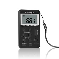 HanRongDa HRD-103 AM FM Digital Radio 2 Band Stereo Receiver Portable Pocket Radio w/ Headphones LCD Screen Rechargeable Battery Lanyard