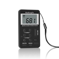 HRD-103 AM FM Digital Radio 2 Band Stereo Receiver Portable Pocket Radio w/ Headphones LCD Screen Re