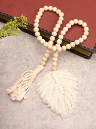 1入農舍風格木珠花環裝飾串連帶流蘇,適用於diy工藝木珠花環項目,婚禮家居派對裝飾（自然色）贈品