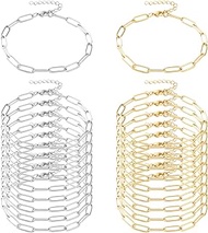 Exway 20 Pcs Paperclip Charm Bracelets Chain 8.0 Inch Stainless Steel Gold and Sliver Chain Bracelet