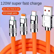 120W 6A Type c/8pin/Micro USB Cable charger Super Fast Charging Cable Fast charging Cord 1.2m (mes)