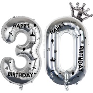 40 Inch Silver Foil Balloon Number 30,Crown 30th Birthday Party Decorative Balloons,Number Large Num