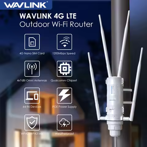 WAVLINK 4G LTE Outdoor Wi-Fi Router with Nano SIM Card Slot Qualcomm Chipset AC1200 Dual Band Wirele