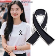 SEASONWIND Black Ribbon Pin, Awareness Melanoma Cancer Funeral Ribbon Badge Brooch, Enamel Black Rib