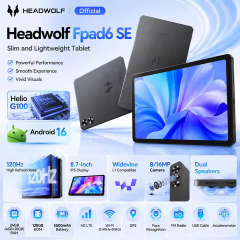 Headwolf FPad6 8.7inch Android16 Tablet 800x1340 4GB RAM+20GB expandable+128GB ROM 8MP/16MP Camera S