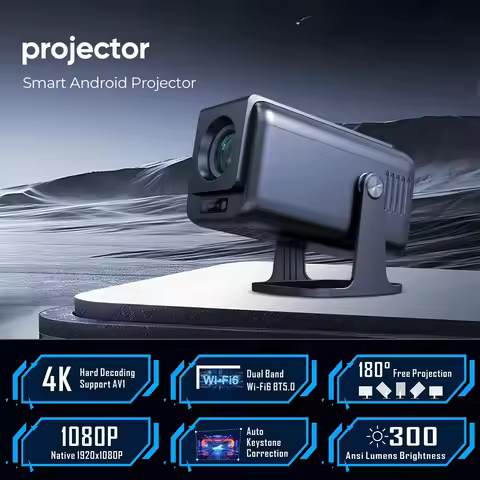 Hy500 Android 13 1080P Projector 4K Android Smart Bluetooth Wi-Fi Video Theater Smart Home Portable 