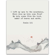 Psalm 121" I Lift my Eyes to the Mountains Bible Quote Abstract Wall ArtUnframed Mountains Sun Birds