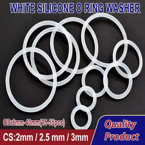 15/35/55Pcs White O Ring Seal Gasket Thickness CS 2/2.5/3mm OD6mm~40mm Silicone Ring Gasket O-ring I