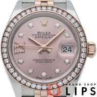 勞力士 Datejust 28 女士腕錶，鑲鑽錶圈，10 顆鑽石，淺粉色，Datejust 28 279381RBR，帶錶盒、保固卡，K18PG/SS 機芯，女士腕錶，粉紅色，二手，成色極佳 []