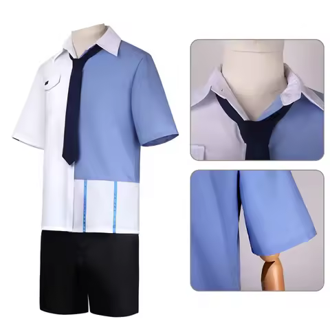 ☺☻❀Anime Link Click Lucas Cosplay Costume White Short Lu Guang Blue Shirt Pant Hat Full Set Daily Cl