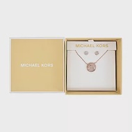 MICHAEL KORS BRASS水鑽LOGO耳環/項鍊禮盒- 粉色