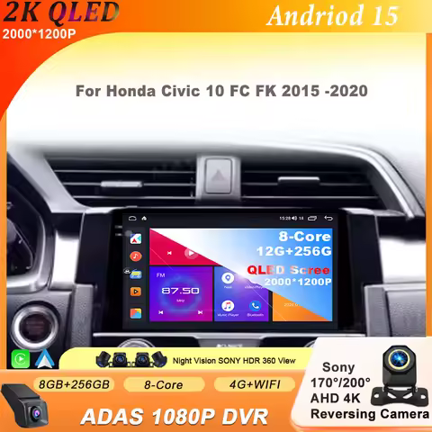 For Honda Civic 10 FC FK 2015 -2020 Android 15 Car Radio Multimedia Video Player Navigation GPS Carp