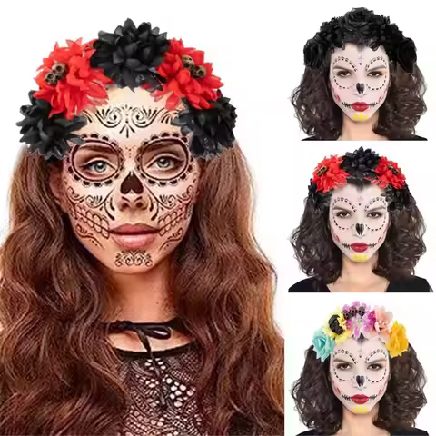Day of The Dead Halloween Rose Flower Headband Wedding Costume Cosplay Mexican Rose Flower Crown Hea