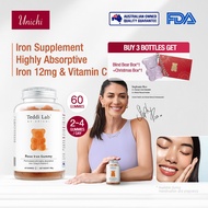 【Official】Unichi Rose Iron Teddi Lab Gummy (60 Gummies) Iron Supplement，Highly Absorptive Iron 12mg 