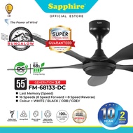 Sapphire FM6813 / FM68133 DC Motor Silent Ceiling Fan with Remote Control | 55inch | 5 Blades