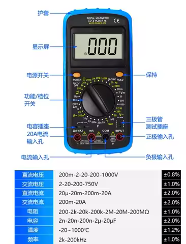 Effective DT9208A Professional Digital Multimeter Capacitance Temperature Measurement Frequency Logi