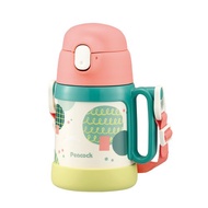 【孔雀Peacock】400ML 兒童不鏽鋼保溫杯水壺 水杯+吸管兩用-粉
