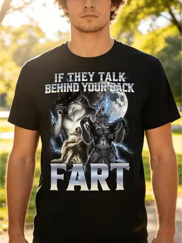 Men' S Alpha Wolf Meme T-Shirt, Printed With' Backbiting You' Slogan And Greek Sigma Fart Joke - Cas