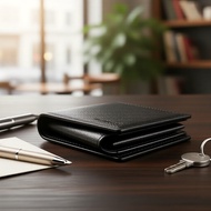 Men's PU Leather Compact Wallet - 8 Card Slots, ID Window & Ticket Holder, Black/Brown  Dompet Kulit