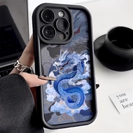 Good case 🔥ส่งจากไทยใน24ชม.🔥เคสไอโฟน11 New Straight Edge Phone case For IPhone 11 14 7Plus XR X 12 13 Pro Max 15PRO MAX 14 7 8 6s 6 Plus XS Max SE 2020 Simple Solid Candy Color Matte Liquid Silicone Phone Case Fashion มังกรจีน Blue loong