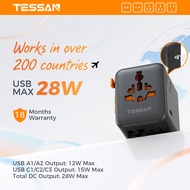 TESSAN Universal Travel Adapter รองรับ PD ชาร์จเร็ว GaN 35W/65W/100W สำหรับเครื่องลอน เครื่องหนีบผม
