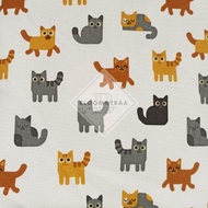 White cat canvas fabric, canvas material by the meter, white cat fabric motif
