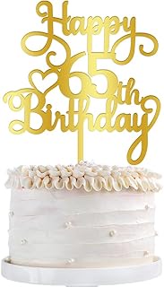 Qertesl Happy 65th Birthday Cake Topper,Acrylic Double Sided Gold Decoration,for Happy 65th Birthday