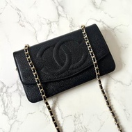 中古二手包 Chanel黑色魚子醬皮革WOC 側背包 斜背包 肩背包 長夾