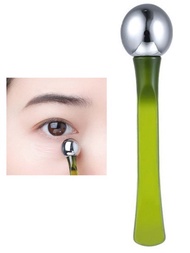 1入組金屬質感眼睛按摩產品棍適用於適用於精華奶油,眼霜,緩解眼睛疲勞,帶湯匙和玉滾輪適用於臉部&amp;眼睛皮膚護理