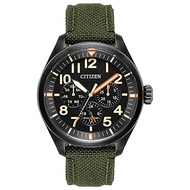 Citizen Eco-Drive Garrison Mens Watch Stainless Steel with Nylon Strap Field Watch Green Strap Black Dial