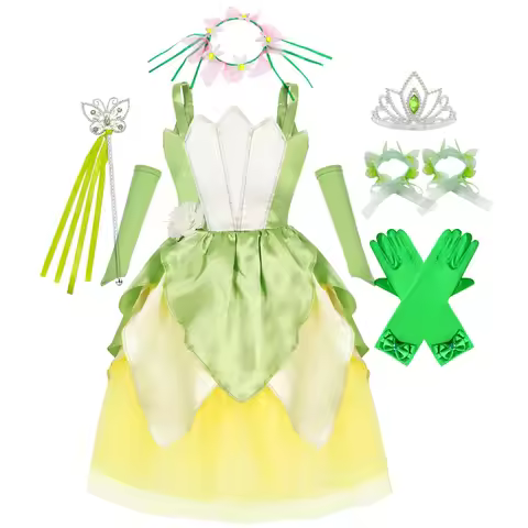 Girl Tiana Dress Christmas Forest Fairy Costume Halloween Masquerade Frog Princess Cosplay Clothing 
