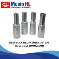 Deep Wall Socket HL 1/2" 6PT 8MM, 9MM, 10MM, 11MM / H&L Long Sock Lock