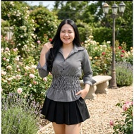 KEMEJA Baddie Shirt | Fitted Blouse Stripe Shirt StripedWanita