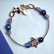 藍海蝶舞 - 採用藍水晶、坦桑石搭配白貝母蝴蝶的設計手串