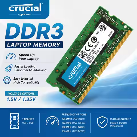 Crucial Memory Laptop RAM DDR3 DDR3L 8GB 4GB 1333 1866 1600MHz SODIMM PC3-10600 PC3L-12800 PC3L-1490