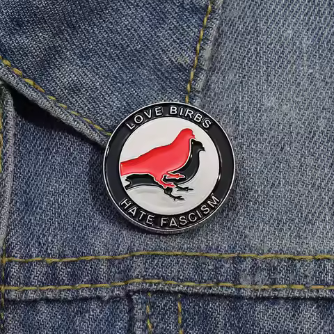 Creative Love Birbs Hate Fascism Enamel Pin Antifa Action Button Metal Badge Double Pigeon Animals B