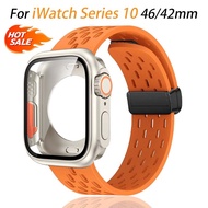 Magnetic Silicone Strap + Case for iWatch Series 10 46mm 42mm Smart Watch Band Breathable Bracelet f