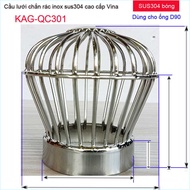 Cầu chắn rác sân thượng KAG-QC301 (ống D90) Cầu chặn rác Inox 304 đế thấp thả ống D90 cầu lưới lọc r