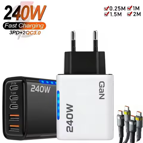 New 5 in 1 GaN Charger For IPhone 16 15pro Desktop Laptop Samsung 240W Fast Charging Adapter 120w Ty