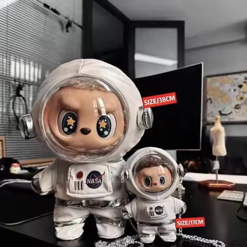 17cm Labubu Astronaut Vinyl Dolls Clothes Set Case 6.7inch Kawaii Cartoon Mystery Universe Charm Out