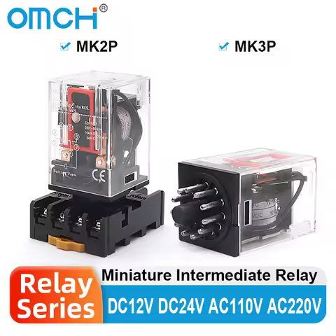 OMCH Small Intermediate Relay MK2P MK3P Optional Base 8Pin 11Pin PF083A PF113A DC12V 24V AC110V 220V