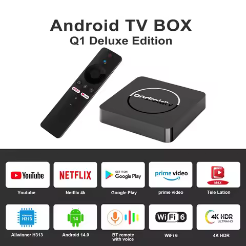 Smart TV Box Q1 Android13 AllwinnerH313 Google Voice 2GB16GB Dual 2.4G5.8GWifi Bluetooth 4K HDR10 St