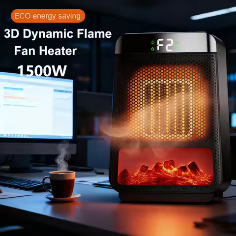 Portable Home 3D Mini Fireplace Heater Realistic Simulated Flame Compact Quiet Energy Saving PTC Fas